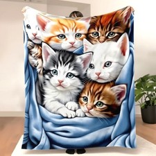Cute Cat Flannel Throw Blanket Soft Lightweight for Sofa Bed