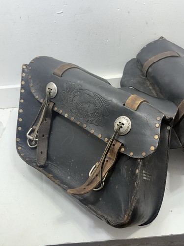 Vintage Harley Davidson Saddle Bag Set Pair Black Leather Shovelhead Throw Over - Picture 5 of 10