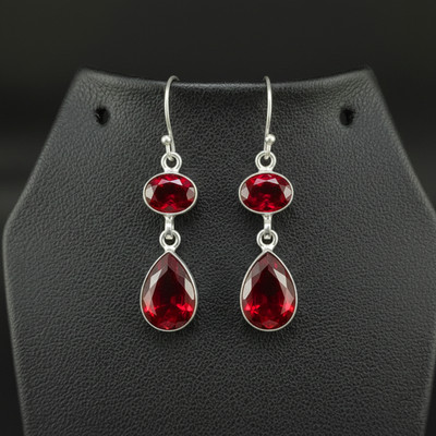 Garnet Gemstone 925 sterling silver handmade Dangle Drop Earrings 1.90''