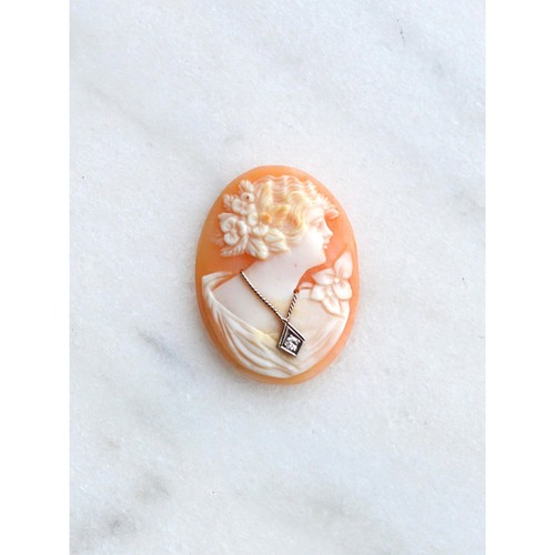 Loose Antique Edwardian Cameo Habille Carving, Genuine Diamond Accent Shell