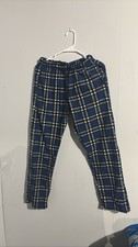 Men's Blue Plaid Sleep Pants with Pockets Small