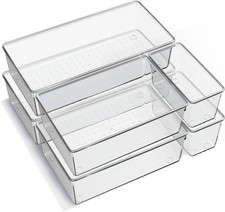 Large Clear Plastic Drawer Organizer Trays - 6 Pack for Home  Office Storage