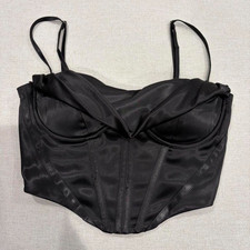 Women  s Black Satin Underwired Bustier Corset Top Size XS