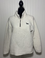 Victoria s Secret PINK White Black Half Zip Pullover Fleece Size Small Cozy