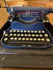 Vintage Beautiful Blue LC Smith & Corona Folding Typewriter In Case Rare Early!!