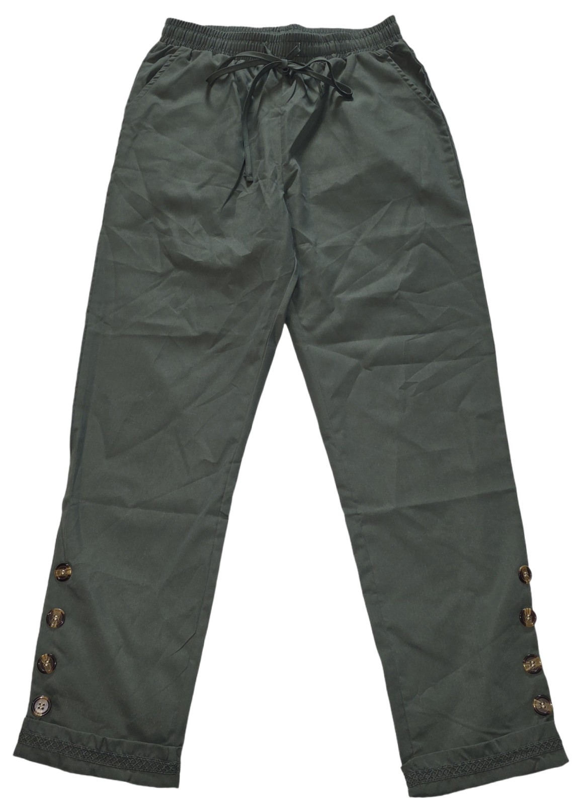 Green Casual Lightweight Cotton Drawstring Elastic Waist Pants Women's Size M