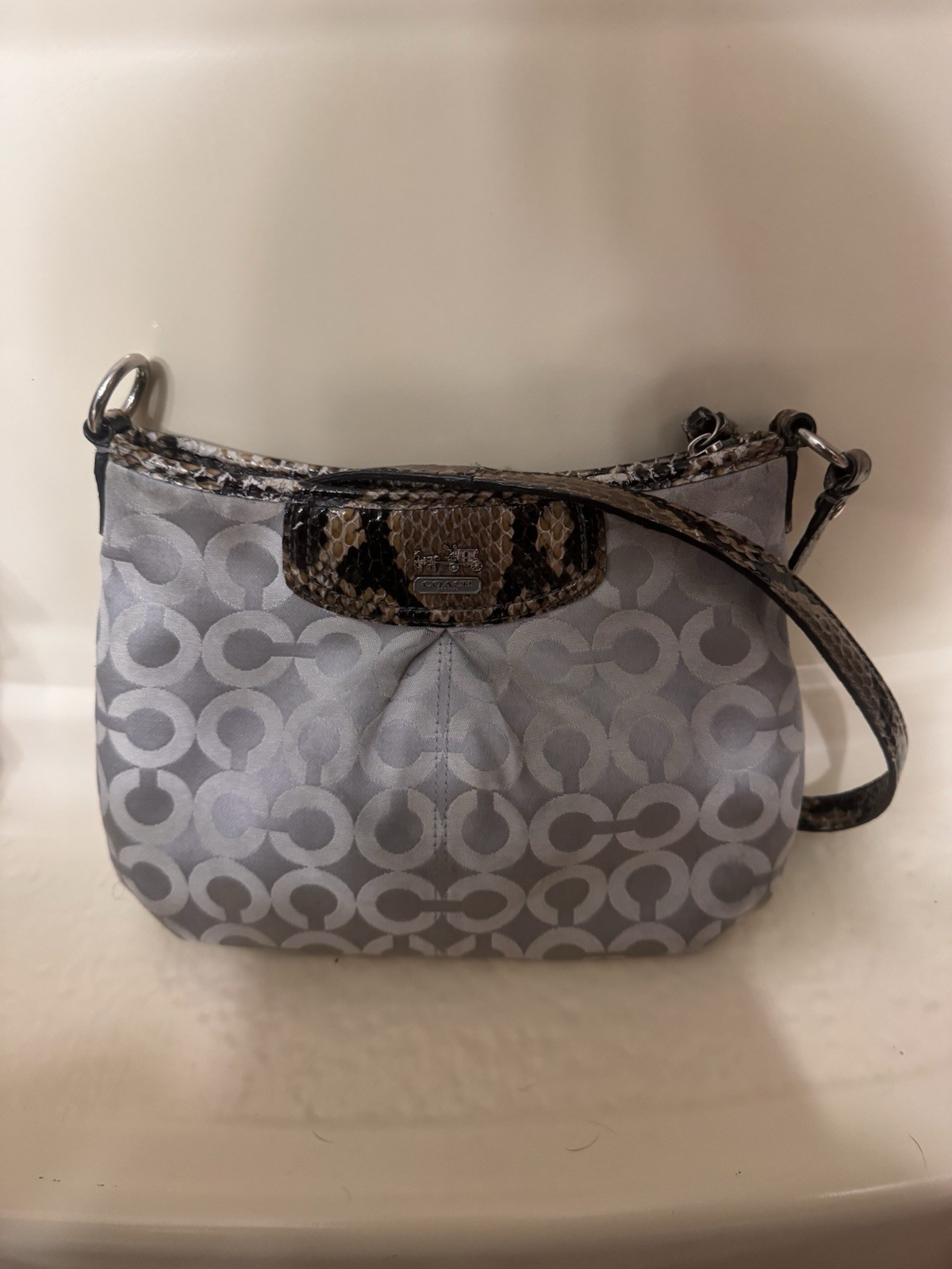 Coach mini purse/bag silver with python accent an… - image 1