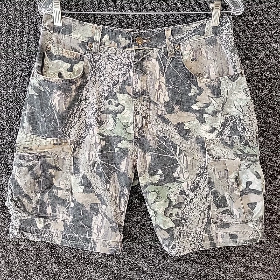 Cabelas Cargo Shorts Men 32 Camoufauge Green Beige Pockets Utility Outdoor Hike