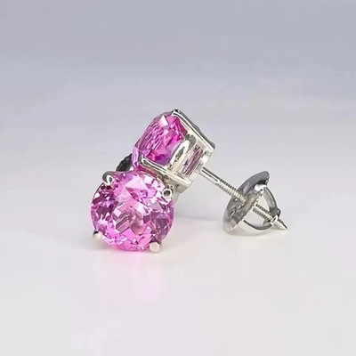 4ct Round Cut Lab-Created Pink Sapphire Stud Earrings 14K White Gold Plated