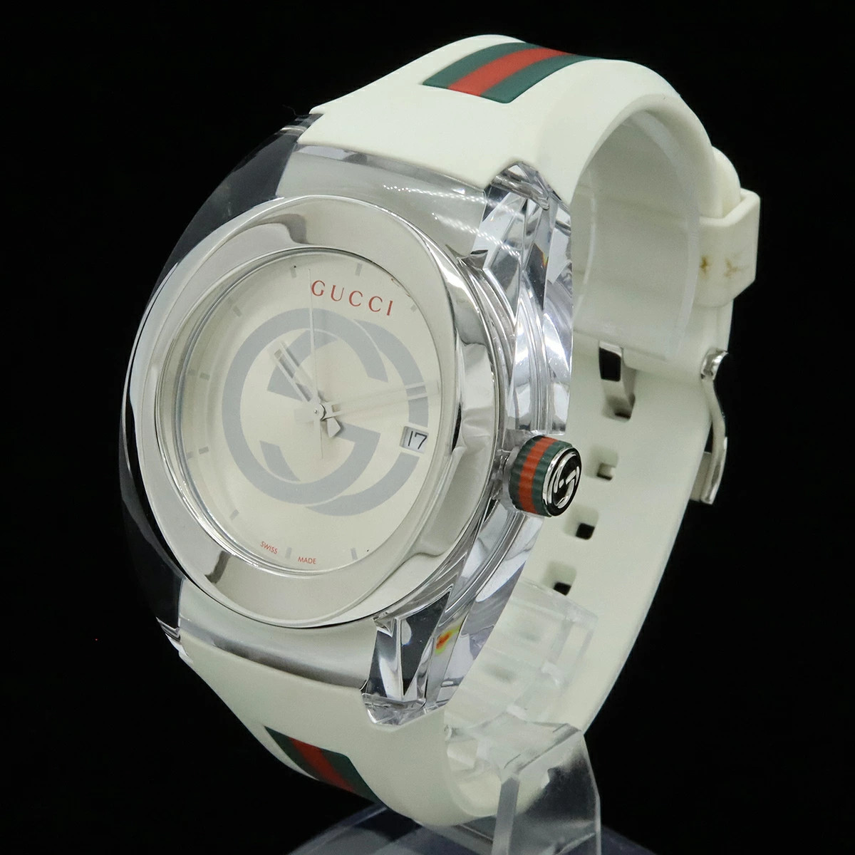 GUCCI Sync Interlocking Sherry Silver Dial SS Rub… - image 2