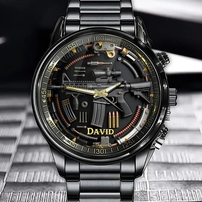 Personalized Gun Disassembly Diagram Themed Watch - Name Can Be Customized