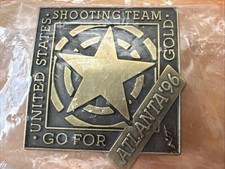 NRA / Vintage Brass Belt Buckle US Shooting Team 1996 Atlanta  96