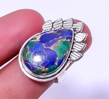 Copper Azurite Designer 925 Sterling Silver Handmade Ring Size Adjustable R9
