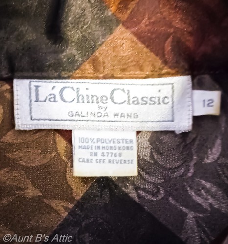 Vtg 80's La Chine Classic Fall Color Tone On Tone Diamond Pattern Poly Blouse 12 - Picture 10 of 10
