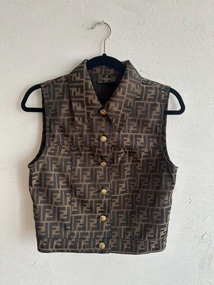 Fendi Women Set Up Collared Sleeveless Vest Back Zip Tight Skirt