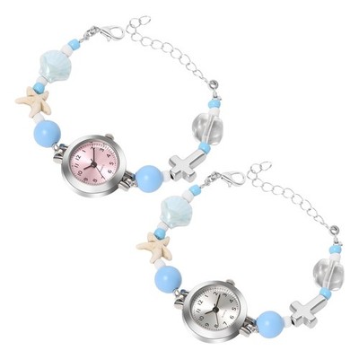Women's Y2K Bohemian Beach Shell Starfish Elastic Band Bead Bracelet Wrist Watch
