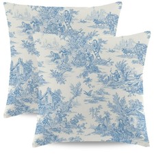 Blue Toile Pillow Covers 18x18 Inch Set of 2 Vintage French Country Throw Pil...