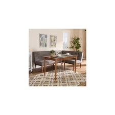 Baxton Studio Arvid Mid-Century Modern Gray Fabric Upholstered 3-Piece Wood Dini