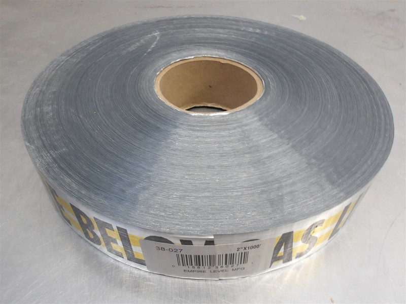 1 Roll New NEW! Empire Level 2"x1000' "Caution Gas Line Below" Tape 38-027