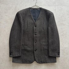 Comme des Garçons Homme 80s Collarless Gray Stripe Jacket Shoulder Pads Used