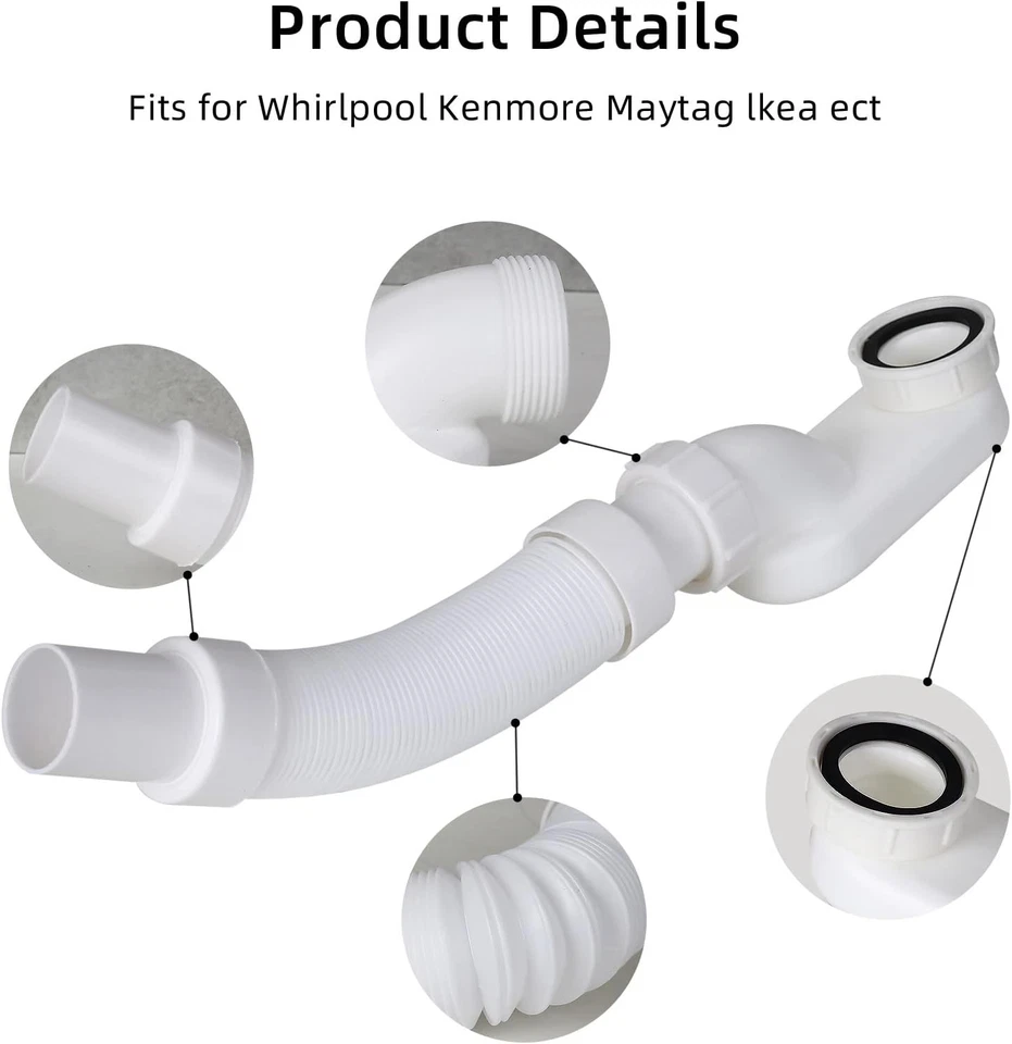Flexible Freestanding Tub Drain Kit - Low Profile Flat P 1 1/2 inch, White - Image 2 of 4