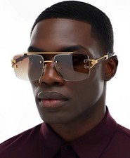 Mens Sunglasses Hip Hop Quavo Migos Rimless Gold SQUARE Frame Diamond Cut Lens