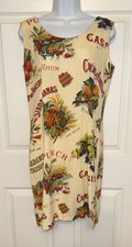 Jams World Sz Medium Rayon French Fruit Print Sleeveless Crinkled Dress EUC