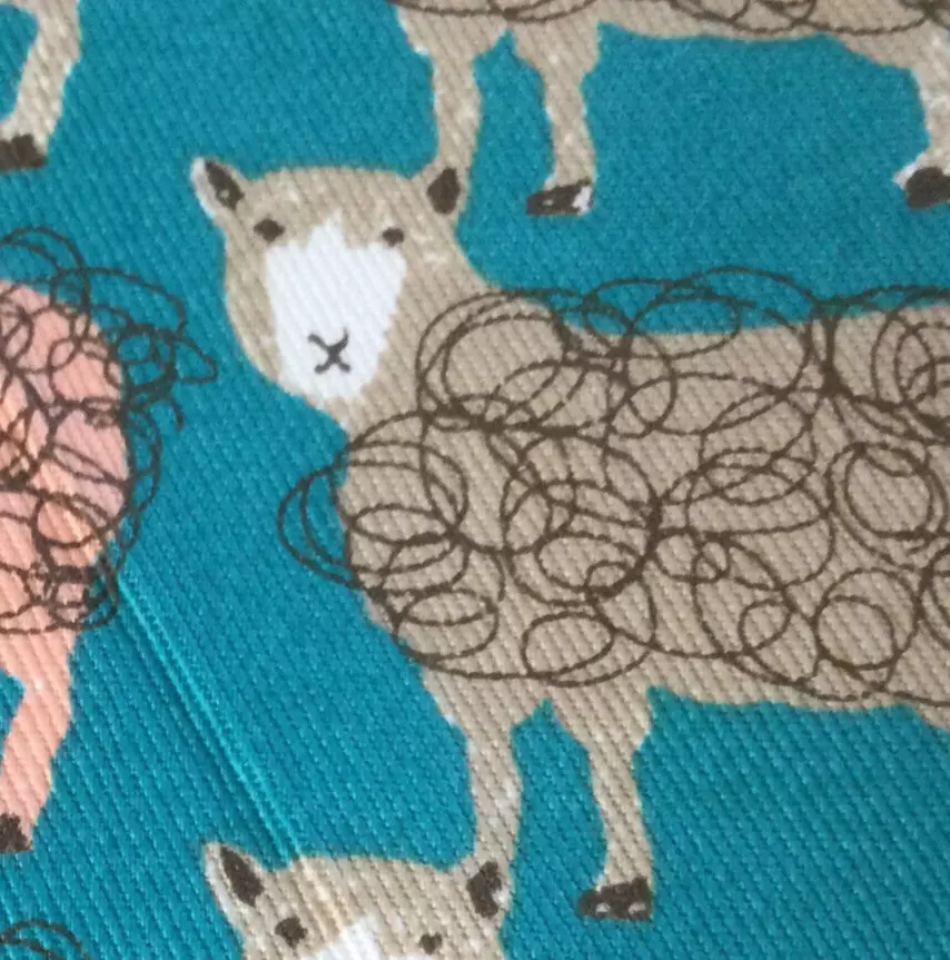 Cotton Fabric Pillow Cases Embroidery Green Grey Peach Sheep Lamb 2 Pcs - Image 3 of 3