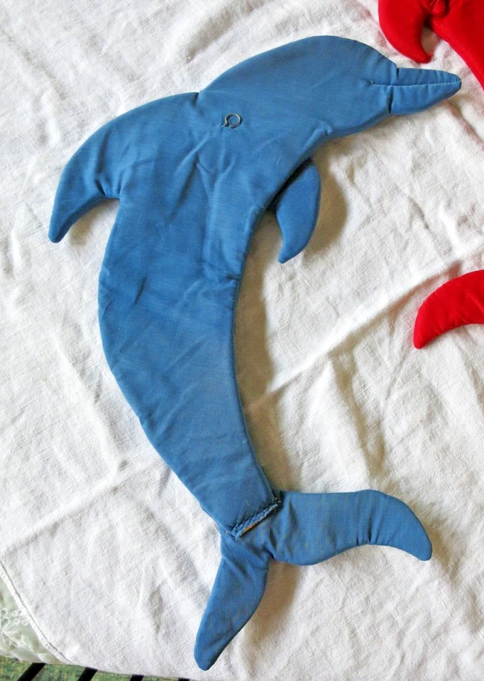 Tela colgante de pared vintage de dos delfines suave escultura guardería 23 x 16 cada uno Foto 4 de 4