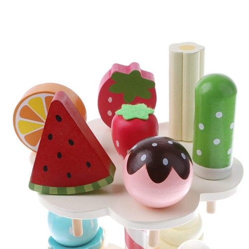3-layer Wooden Strawberry Ice Cream Lollipop Stand Kids Food Play House Tool - Picture 4 of 7