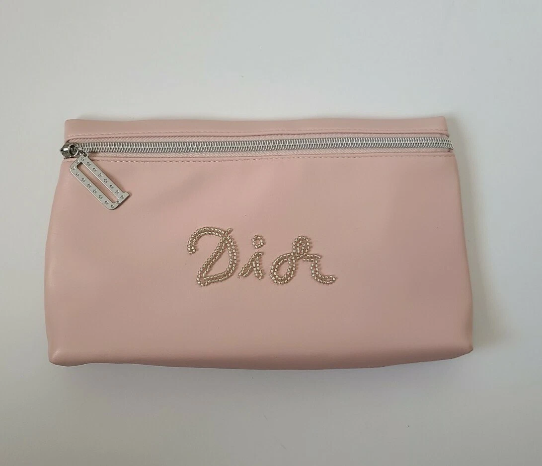 DIOR POUCH BAG GLITTER BEADED BLING ZIP MAKEUP TOILETRY COSMETIC CASE PINK  NEW