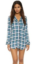  68.00 N.W.T Splendid Women's Blue Retro Plaid Piped Sleep Shirt Size Small