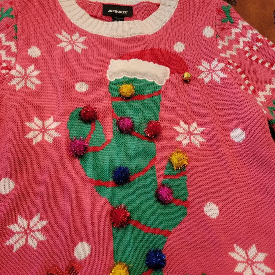 Joe Boxer Cactus Feo Navidad Suéter Rosa Lentejuelas Juniors Pequeño T48 Foto 2 de 4