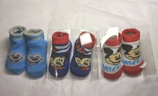 Lot of 3 Pair Disney Baby/Infant Socks Mickey Mouse Blues Reds Stretch New