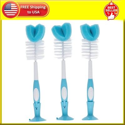 Dr. Brown'S Baby Bottle Cleaning Brush with Sponge and Scrubber - Blue - 3-Pack
