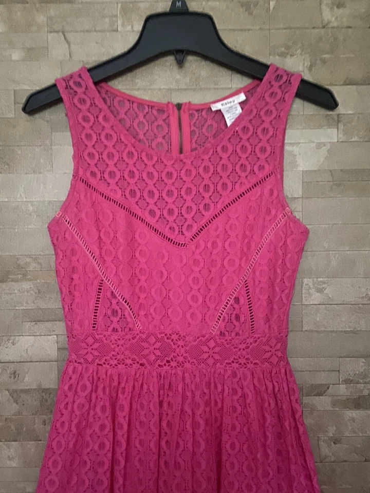 Esley ~ Misses Sz Small ~ Bright Pink Lace Overlay A-Line Dress ~ Above Knee (J) - Image 2 of 4