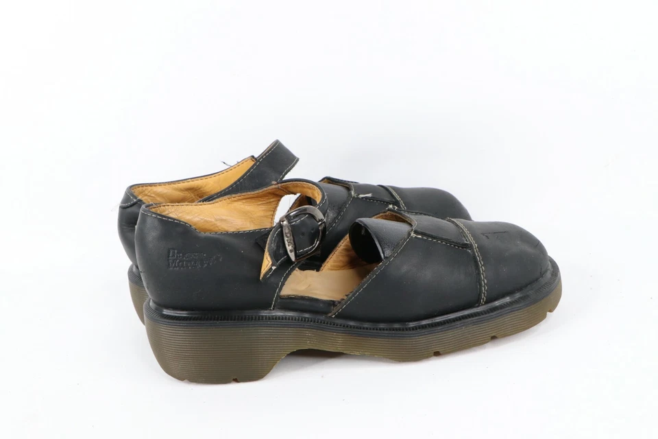 Sandalias de cuero con plataforma gruesa EDM góticas 8 negras vintage años 90 Dr Martens para mujer Foto 3 de 4