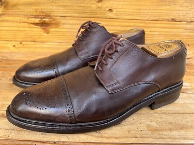 Paraboot Men's Brown Leather Perforated Cap Toe Dress Shoes