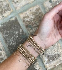 Luxury 14kt Gold Plated Round Copper Bead Bracelet 4mm 5mm 6mm 8mm Boho Bangles