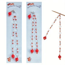 1Set 2 Pcs 2 Sizes Red Wood Beads Pendant Knitting Row Counter Chains Opaque