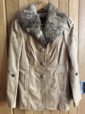 Arden B Vintage 70’s Tan Leather & Fur Embroidered Jacket,sz S,uk 8,bnwt,$300