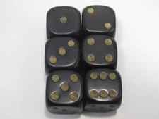 NEW Dice Set of 6 D6 (16mm) - Opaque Black w/gold pips