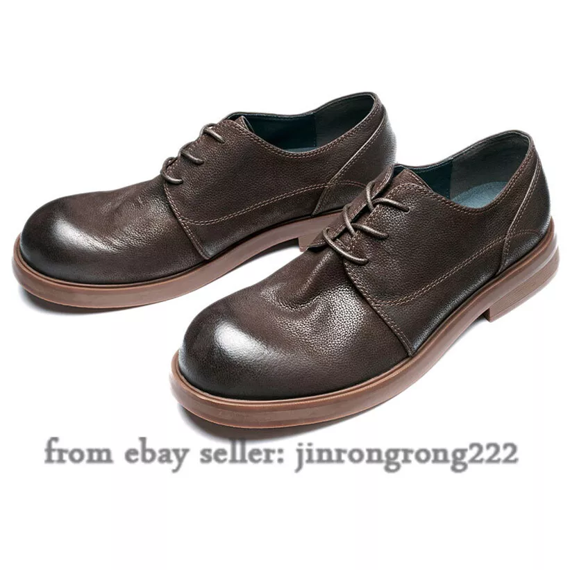 Retro Big Head Leather Shoes Men s Dark JK Style Handmade Round Head Shoes