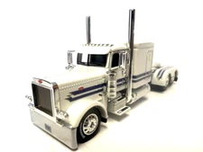 DCP 1/64 SCALE 389 PETERBILT FLAT TOP SLEEPER, WHITE PURPLE STRIPE