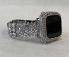Apple Watch Band Women Silver or Apple Watch Cover Bezel Lab Diamond 38-49mm