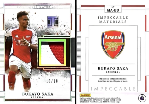 2024-25 Panini Impeccable Gold Bukayo Saka Patch 10/10 Arsenal EPL Champs SSP