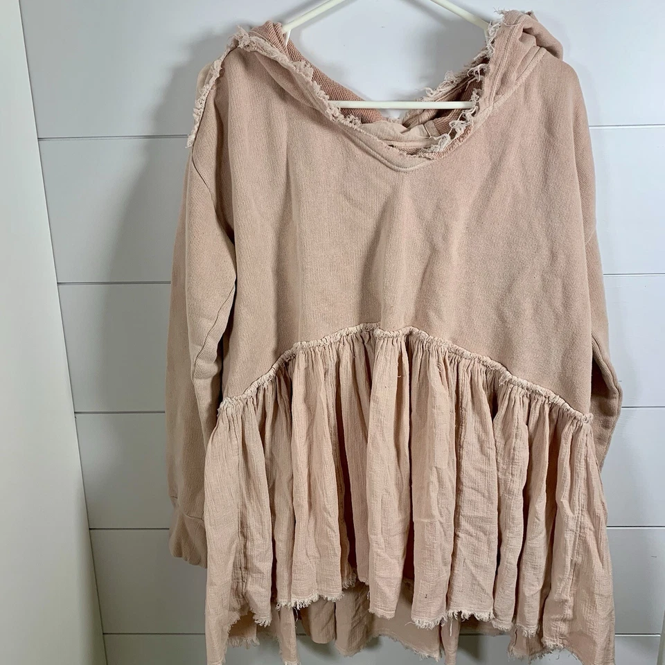 Sudadera con Capucha Free People Summer Dreams Mujer Talla S De Gran Tamaño Rosa Melocotón Boho Bordes Crudos Foto 3 de 4