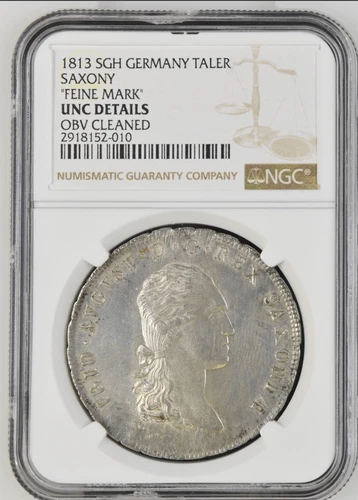 1813 Germany Saxony Friedrich August I AR Silver Taler Thaler coin NGC UNC SGH
