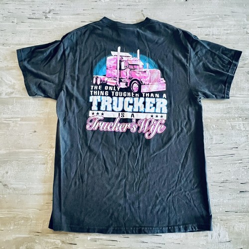 2010 Truckers Wife Short Sleeve T-Shirt Size L Large Black Pink Delta Pro Weight - Picture 5 of 5