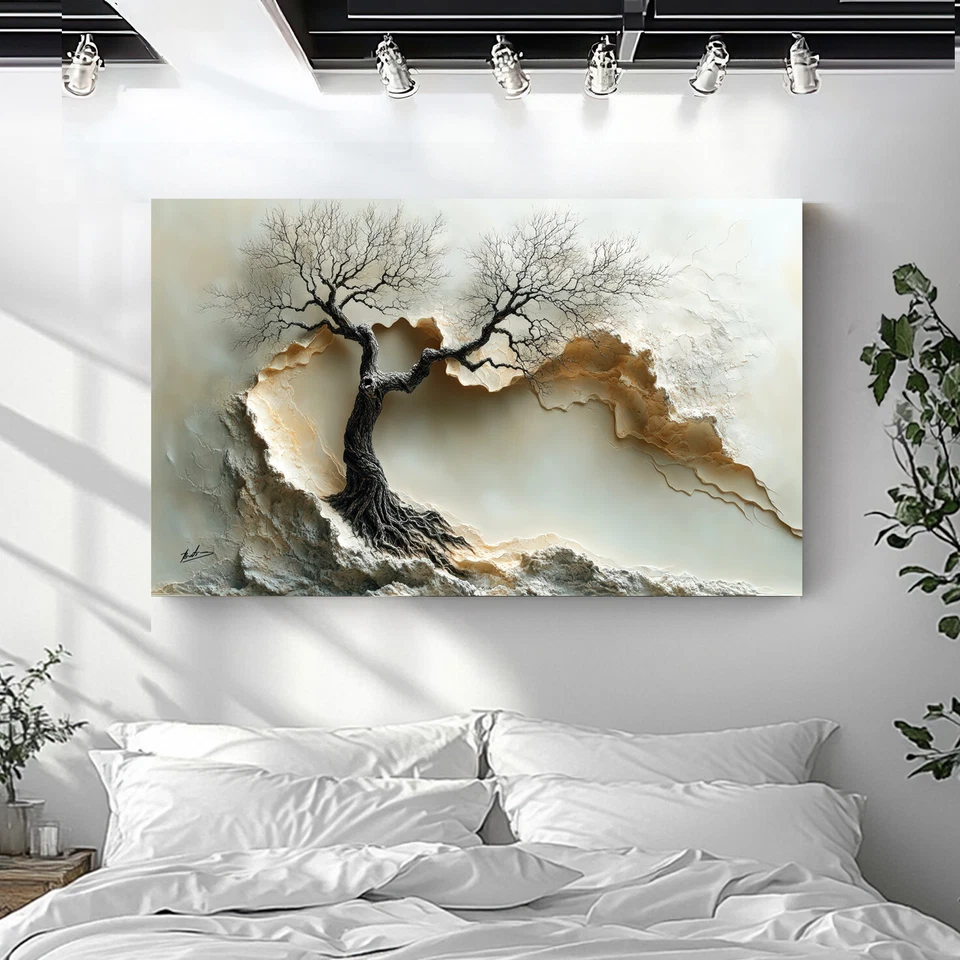 Leinwand Bild Landschaft Baum Natur 3D Marmor Optik Wandbilder Wohnzimmer 7859A - Bild 3 von 4